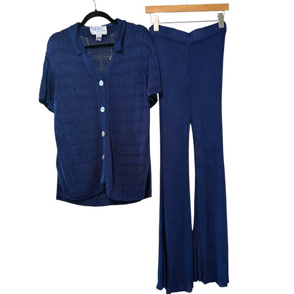 Calle Del Mar Pointelle-Knit Shirt Pants Set - Picture 2 of 7